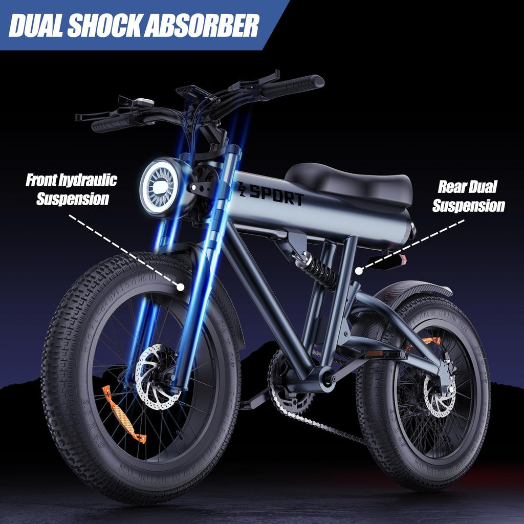 750W Electric Bike 20" Fat Tire Ebike Aluminum Frame 840Wh Removable Battery 7 Speed Full Suspension O153647