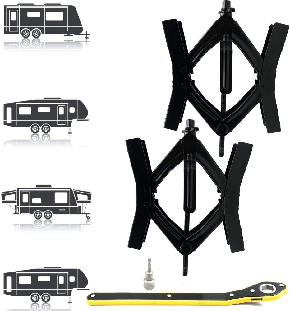 Heavy Duty RV Camper Wheel Tire Chock 2 Sets with Crank Handle V858