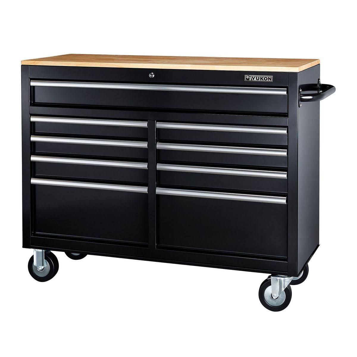 Black 9-Drawer Mobile Storage Cabinet with Solid Wood Top I69709