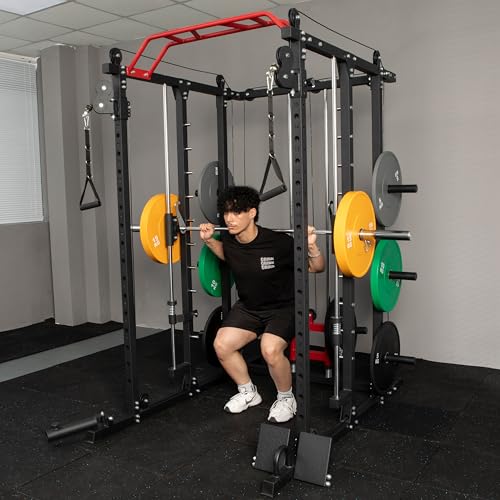 Deep Squat Machine with Cable Crossover System and Squat Rack Power Cage E1893