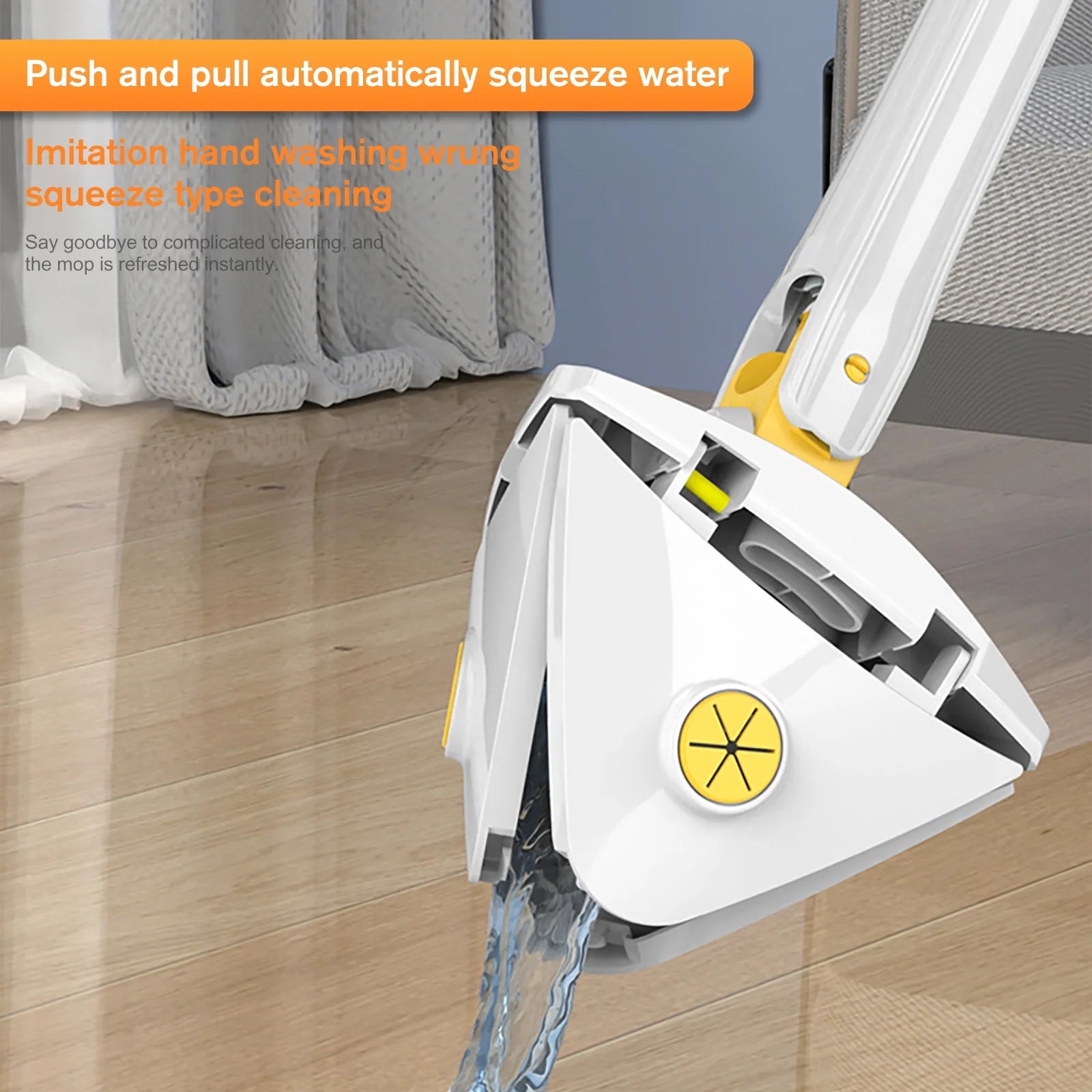 360° Adjustable Rotatable Triangle Cleaning Mop with Push-Pull Squeezing, Dry & Wet Mop N378