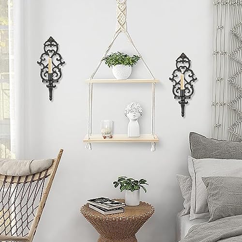 Black Antique Metal Wall Candle Sconce Holder Set of 2 F2471