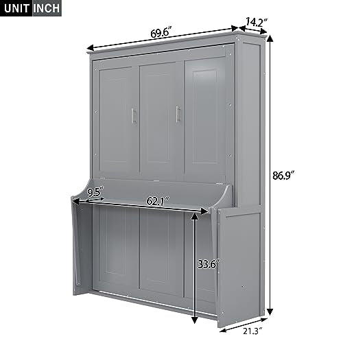 White Queen Size Murphy Bed with Storage Shelves and LED Lights Z8760