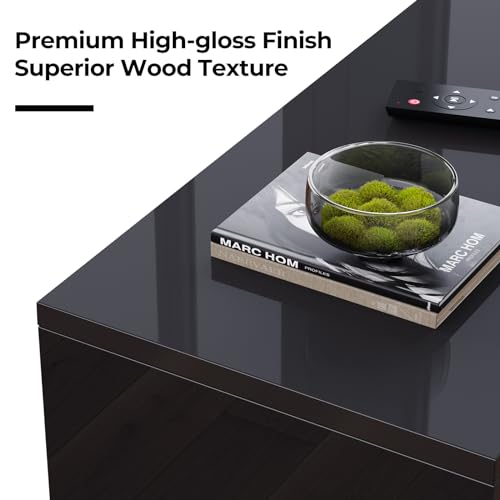 Glossy Black Wall Mounted TV Stand with Power Outlet and RGB Lights H49622