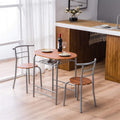 3-Piece Small Round Dining Table with Wine Storage Rack, Wood, Metal Frame, Brown Q969