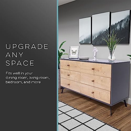 Oak Dark Gray Chest with Six Sliding Drawers K5755