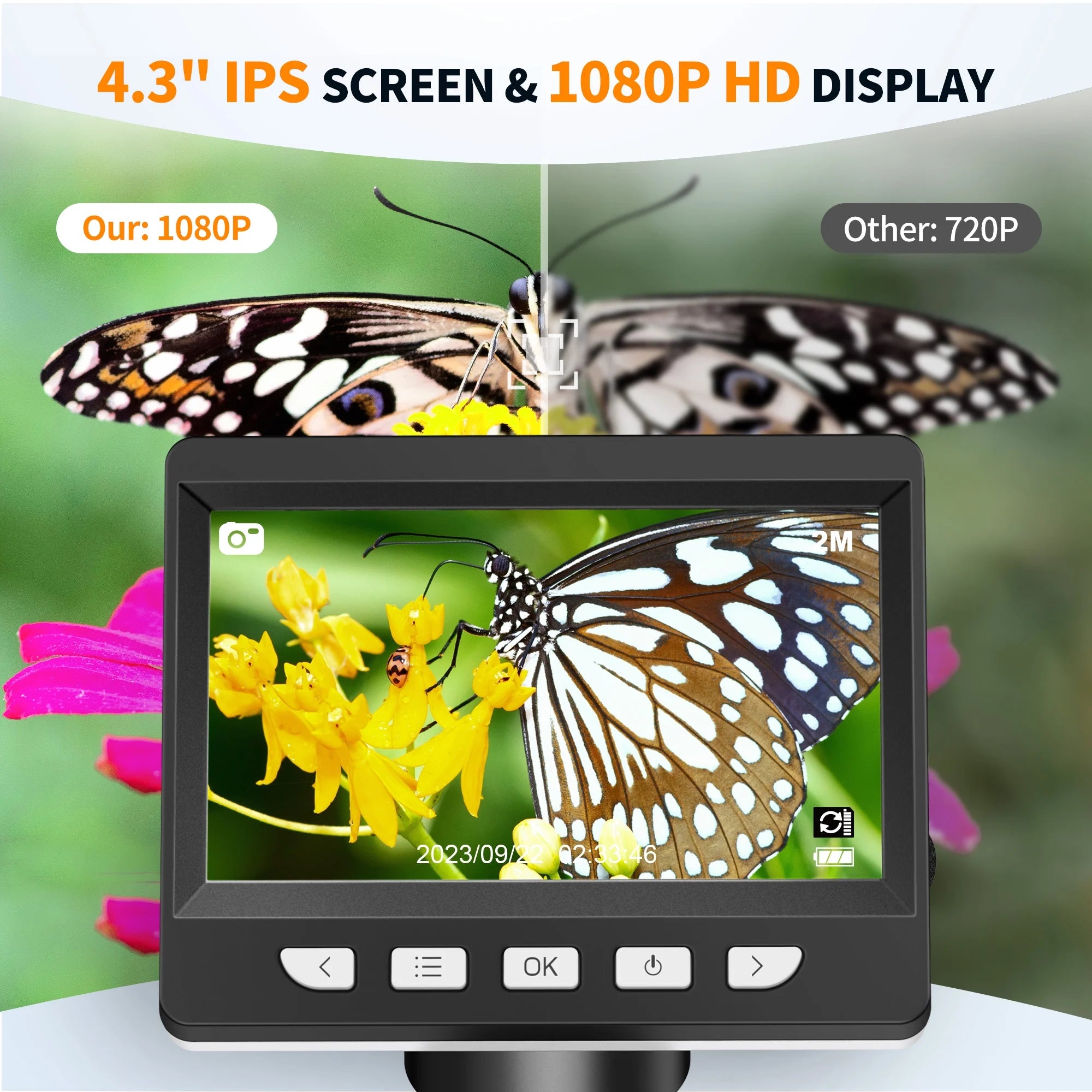 4.3 Inch IPS Screen 1-1000X Magnification Zoom Digital Microscope with 8 Adjustable LED Lights L33054