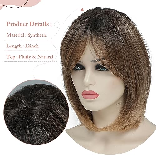 7x7'' Short Synthetic Hair Topper Brown with Dark Root F701724