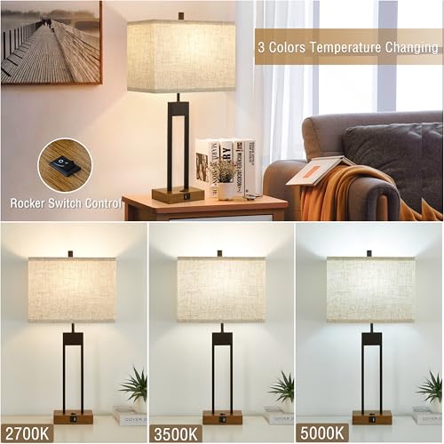Set of 2 Nightstand Table Lamps with USB C+A, 3 Colors Changeable Z513
