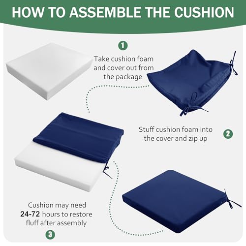 Black Waterproof Fade Resistant Seat Cushion Set of 4, 18.5 x 16 x 2 Inch Chair Pads with Ties and Hidden Zipper Y721