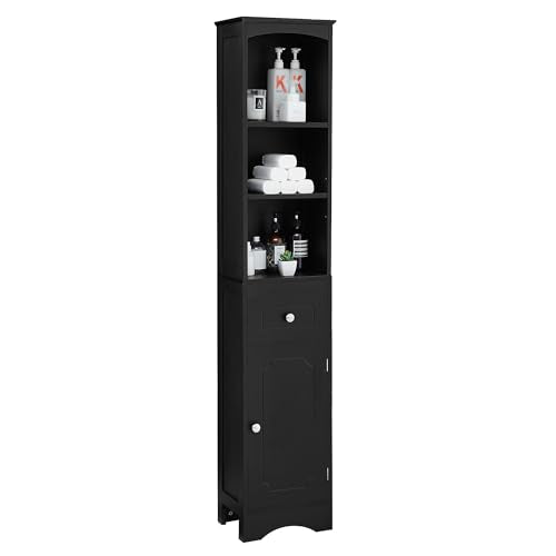 Grey Tall Bathroom Cabinet with Door and Adjustable Shelf U291962