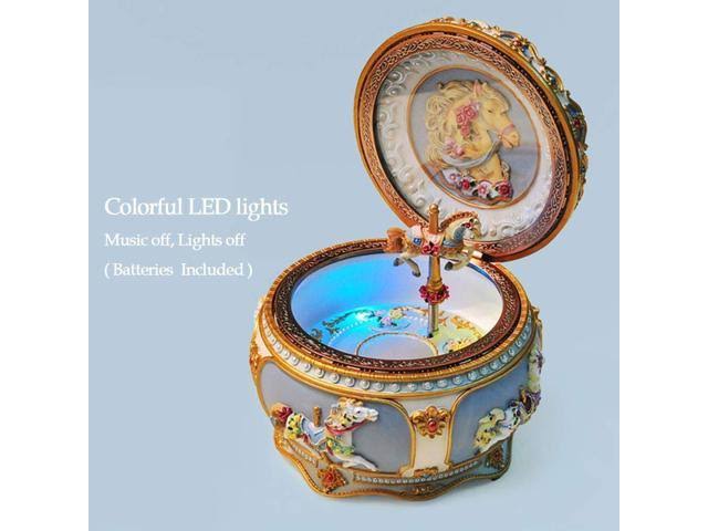 Classical Carousel Horse Music Box with LED Lights Resin Carved Mechanical Musical Box H4502