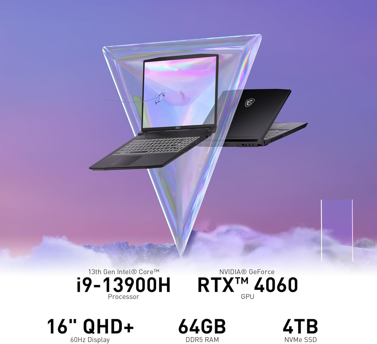 Black 16" QHD+ Laptop with Intel Core i9-13900H, GeForce RTX 4060, 64GB DDR5, 4TB NVMe SSD, Win 11 Pro N25292