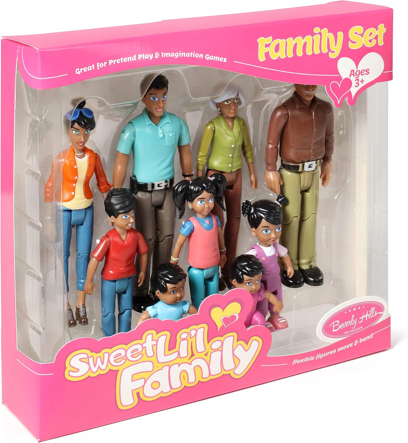 Hispanic Dollhouse People Set of 9 Action Figure Set B9506