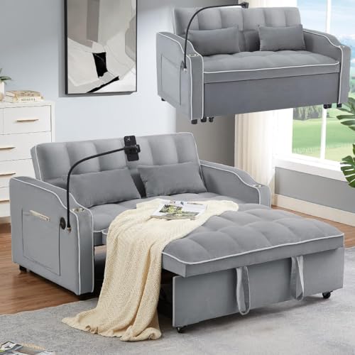 Black Velvet Convertible Sofa Bed with Pull Out Bed N96407
