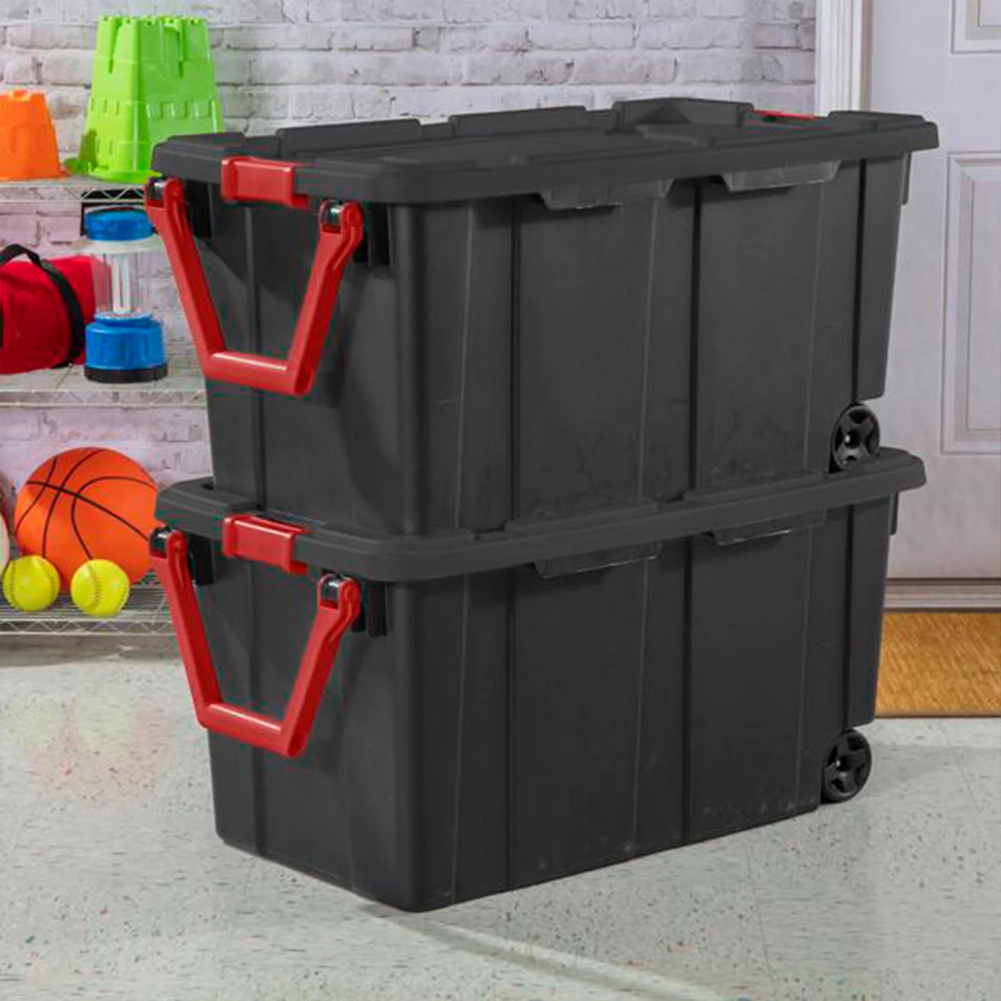 Black 8 Pack 40 Gallon Wheeled Storage Tote L231962