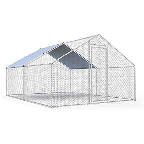 Large Metal Chicken Coop Walk-in Poultry Cage Chicken Run Pen Dog Kennel Duck House with Waterproof and Anti-Ultraviolet Cover W3675