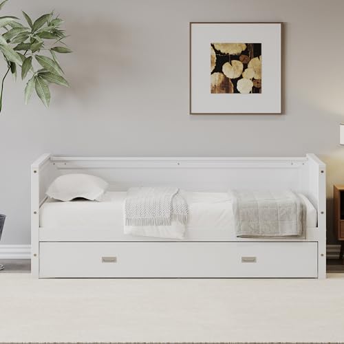 White Solid Wood Twin Size Daybed with Trundle K391048
