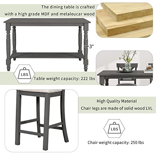 6-Piece Counter Height Table with Shelf 4 Chairs and Bench Gray L99259