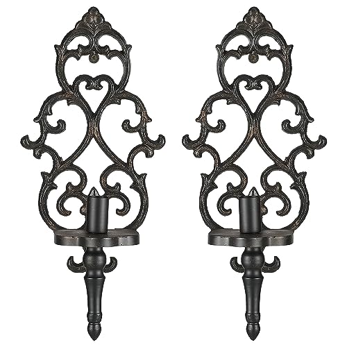 Black Antique Metal Wall Candle Sconce Holder Set of 2 F2471