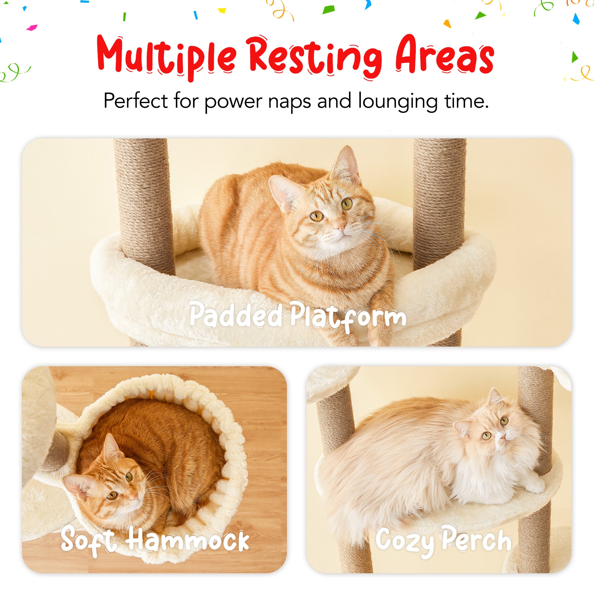 Beige Adjustable Height 7 Tiers Cat Tree with Hammock H683179
