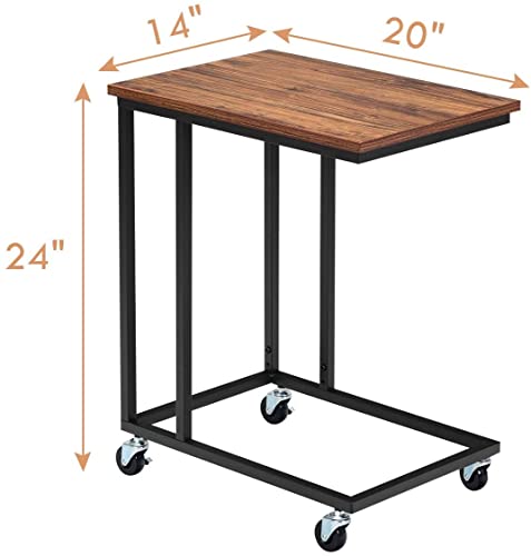 Mobile C Shaped Side Table with Lockable Wheels (Walnut) N755225