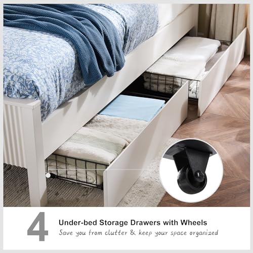 Dark Grey King Bed Frame with Bookcase Headboard and 4 Drawers B739