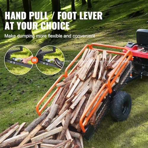 Heavy Duty Steel ATV Dump Trailer, 1500-Pound Load Capacity 15 Cubic Feet, Tow Behind Dump Cart with Removable Sides and 2 Tires F8203