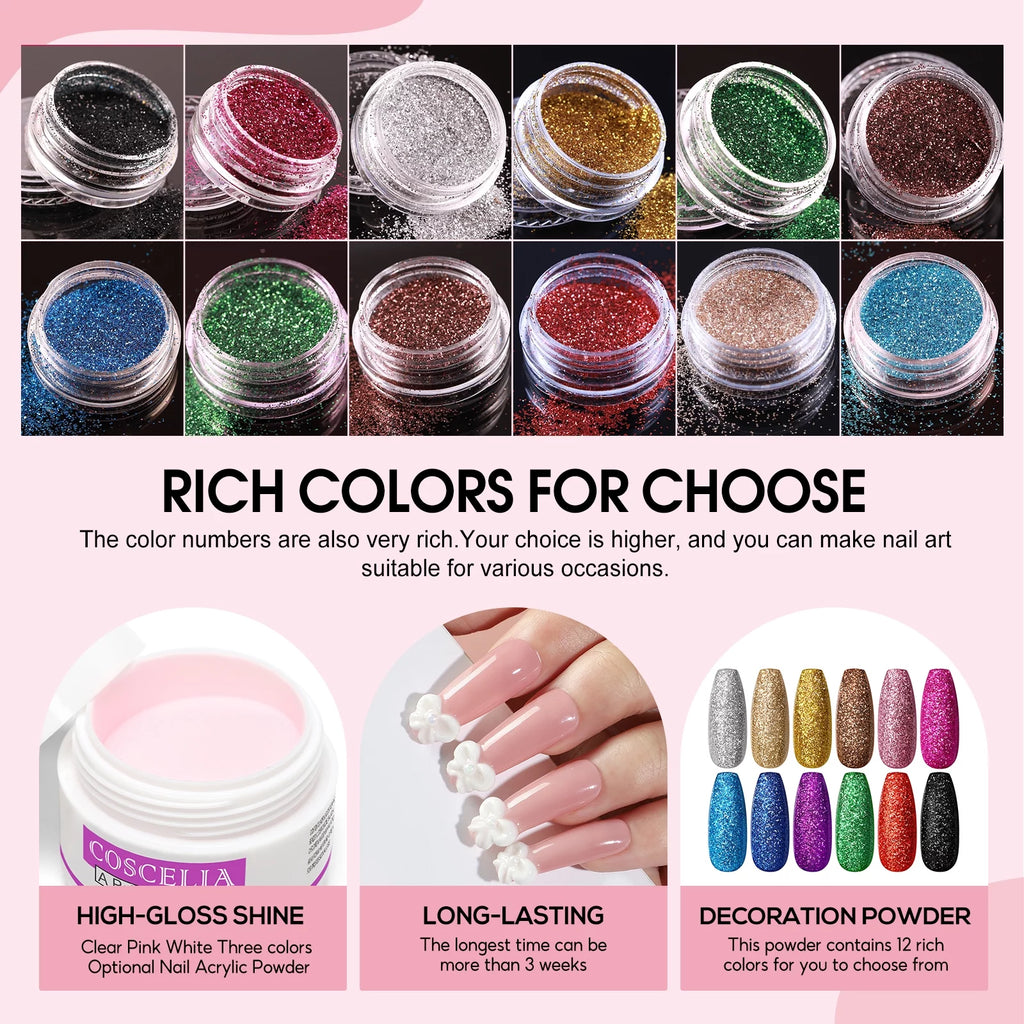 Acrylic Nail Kit with UV Light Nail Drill 3 Basic Color MMA Liquid Set D621900