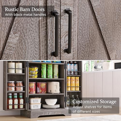 Off White Tall Kitchen Pantry with Barn Doors E43825