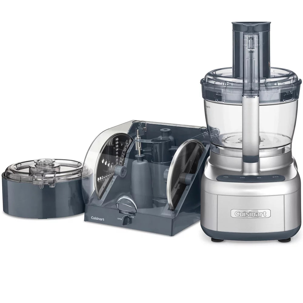 13-Cup Food Processor with Spiralizer and Dicer, Silver Bundle with 12 Piece Cutlery Set, Kitchen Timer and Red Oven Mitt K9483