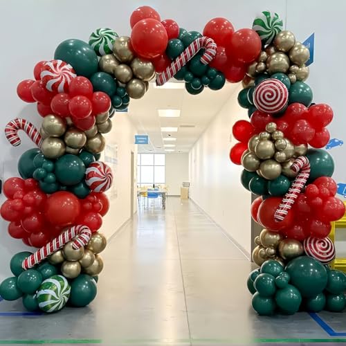 Red Green Gold Candy Cane Foil Balloon Garland Arch Kit Y7351