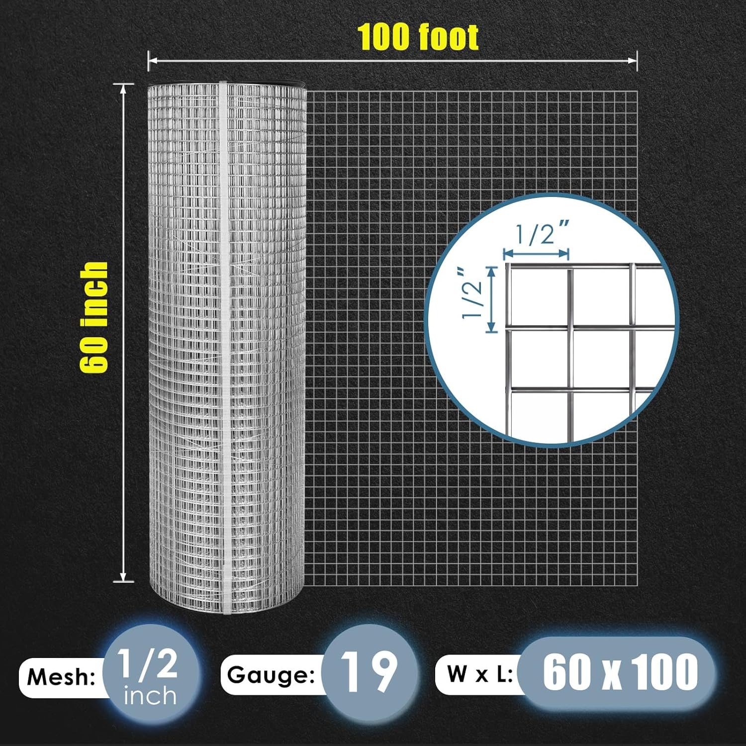 Galvanized 1/2 inch Mesh 19 Gauge Wire Roll O706897