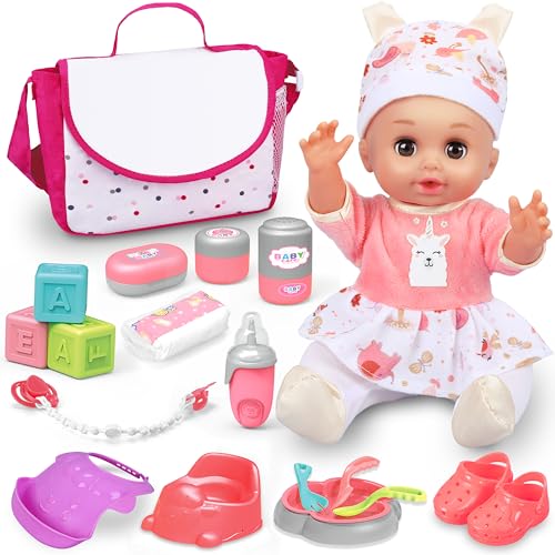 25Pcs Doll Care Toy Playset with Cradle Crib, High Chair, Milk Bottle, Pacifier, Diaper O15964
