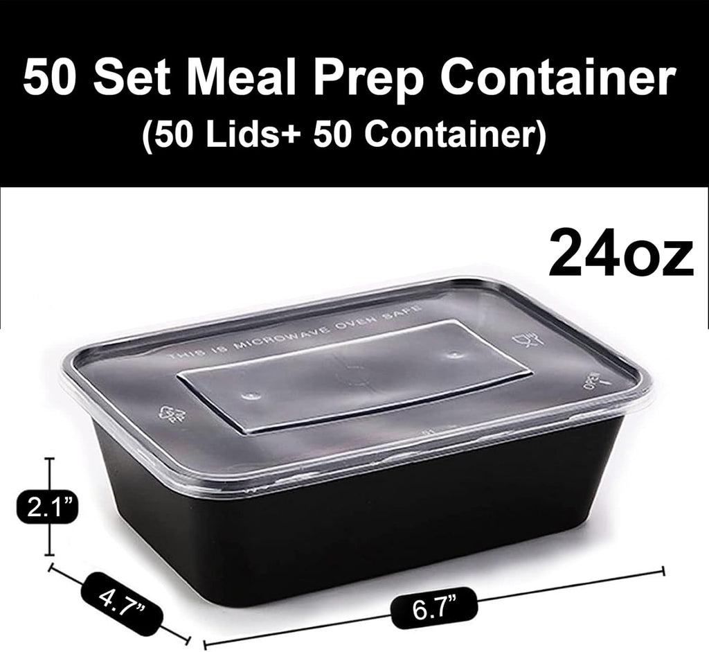 50 Set Reusable Plastic Food Storage Containers with Lids (24 oz) Z31703