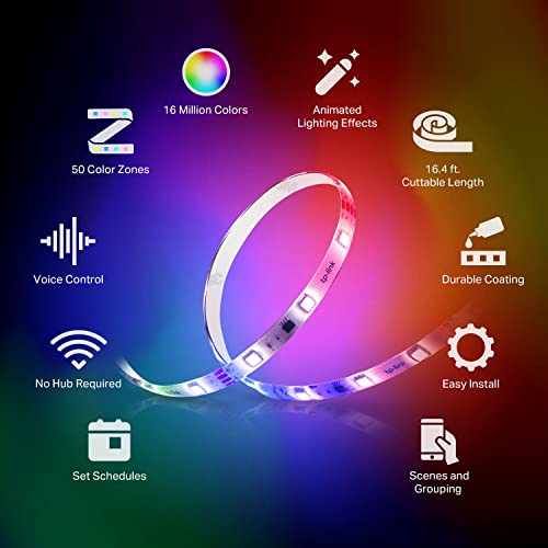 Smart LED Light Strip, 16.4ft Wi-Fi, RGBIC Y136250
