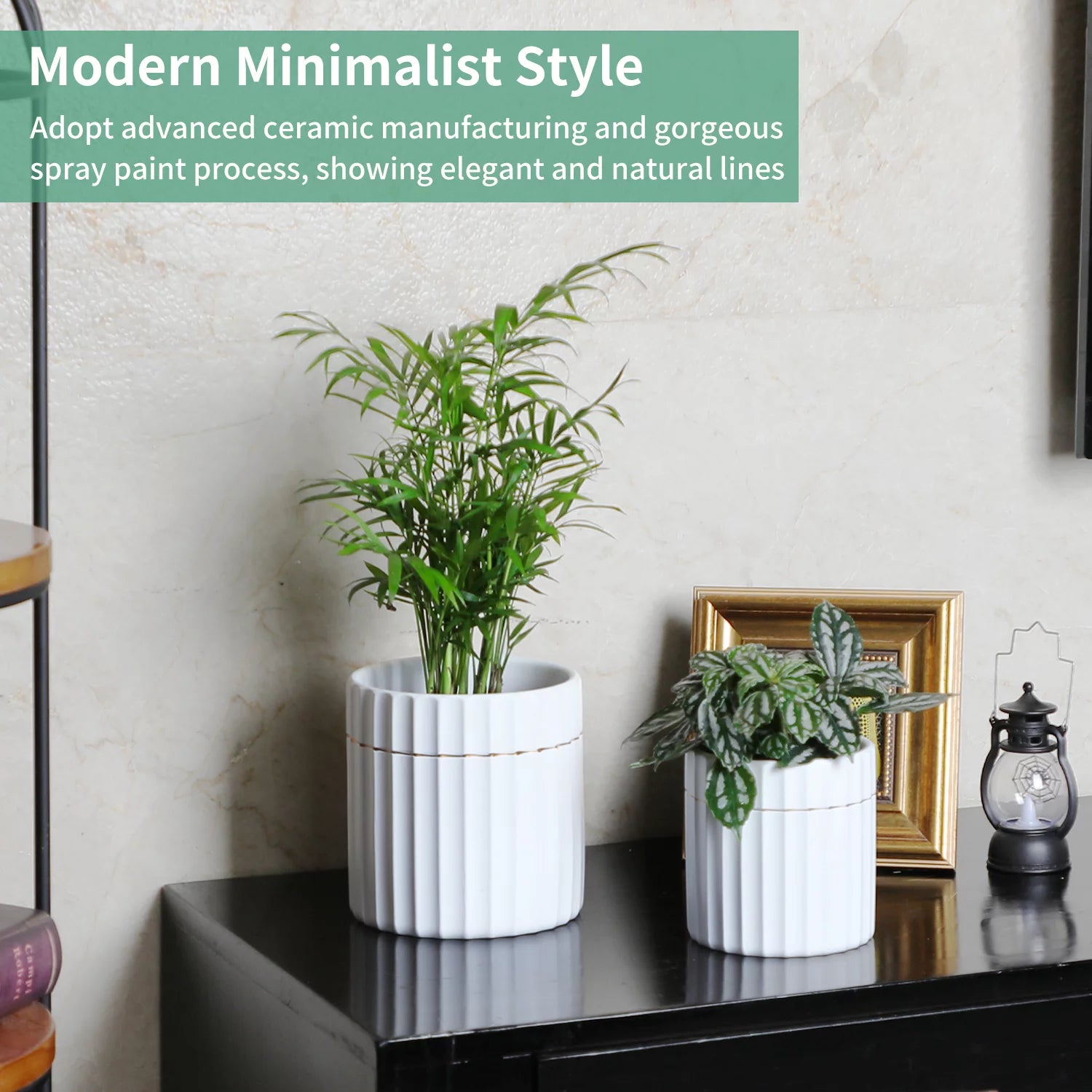 2 Pack White Ceramic Plant Pots with Drainage Hole X404