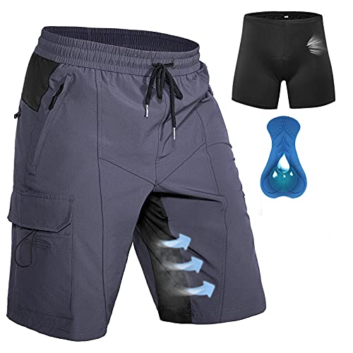 Men's Padded Mountain Bike Shorts Loose Fit Quick Dry Cycling Shorts with 5 Pockets X5471