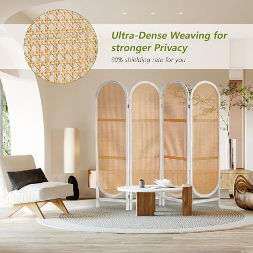 White Brown Hand-Woven Rattan Room Divider Z6049