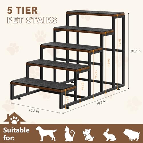 Grey 5 Tier Pet Stairs with Non-Slip Stair Tread S875268