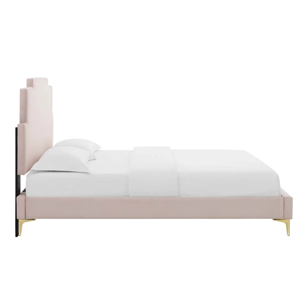 Queen Size Velvet Pink Platform Bed Frame Q8502