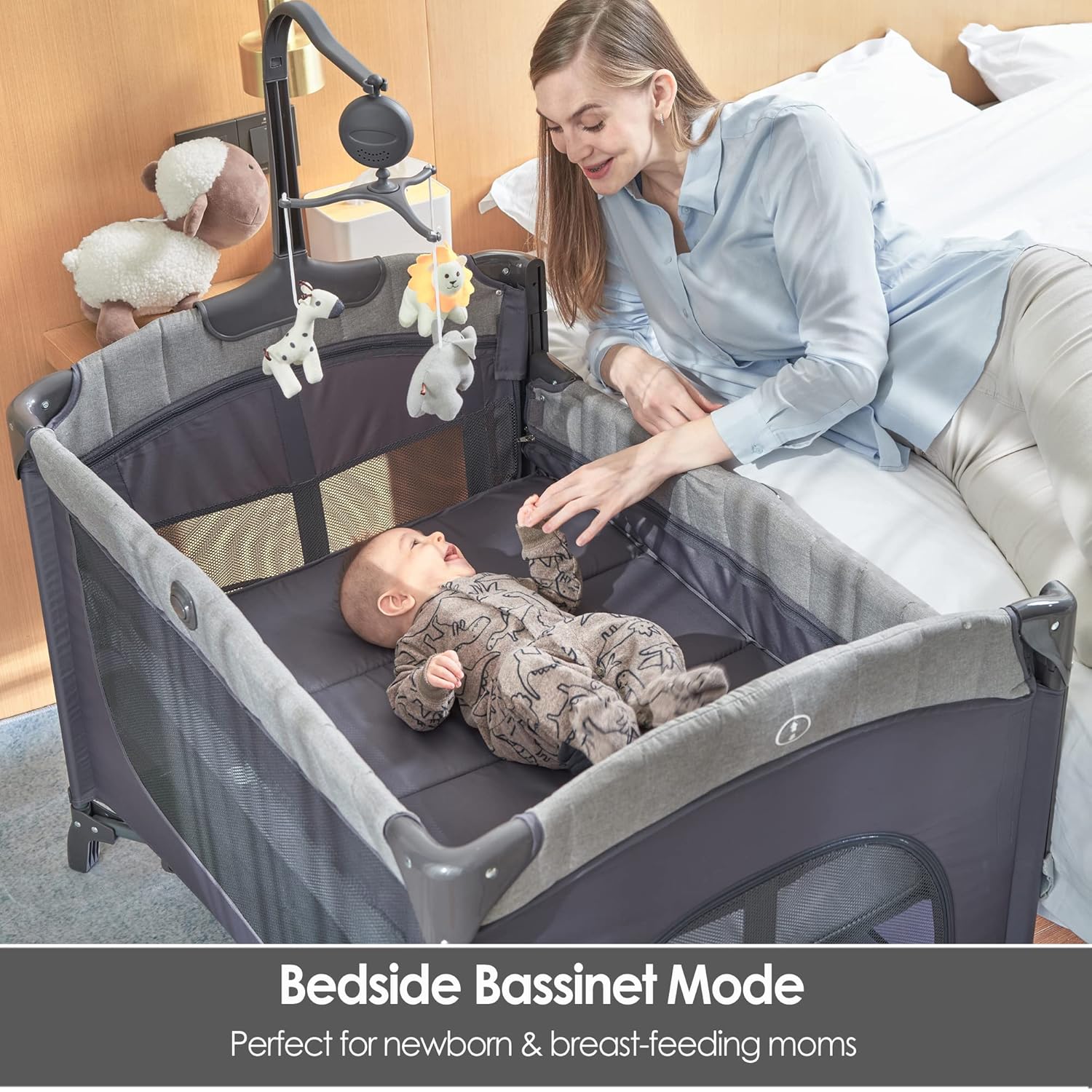 Grey Bassinet with Changing Table and Storage Shelf S8325