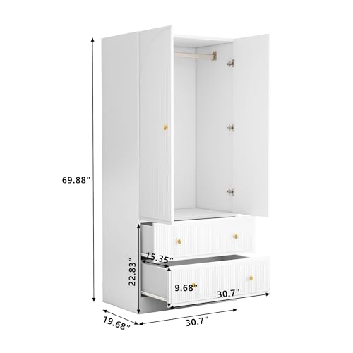 White Freestanding Armoire with 2 Drawers Z5572