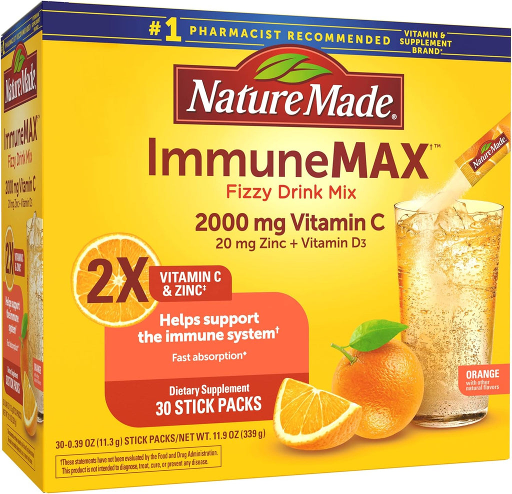 ImmuneMAX Fizzy Drink Mix with Vitamin C, Vitamin D, and Zinc, 30 Stick Packs, 0.4 Ounce A574