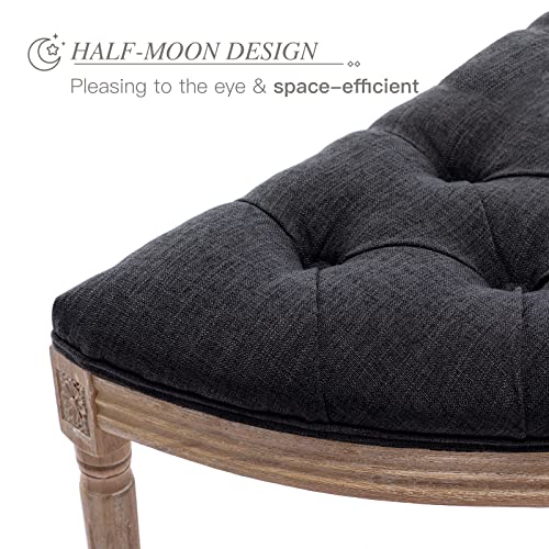 Beige Upholstered Half Moon Bench with Rubberwood Legs J4879