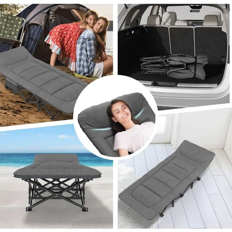Camping Cot with Cushion and Pillow Portable Folding Bed with Carry Bag P2454