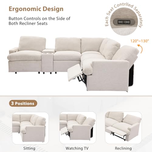 Beige L-Shaped Recliner Sectional Sofa with Storage Box J9040