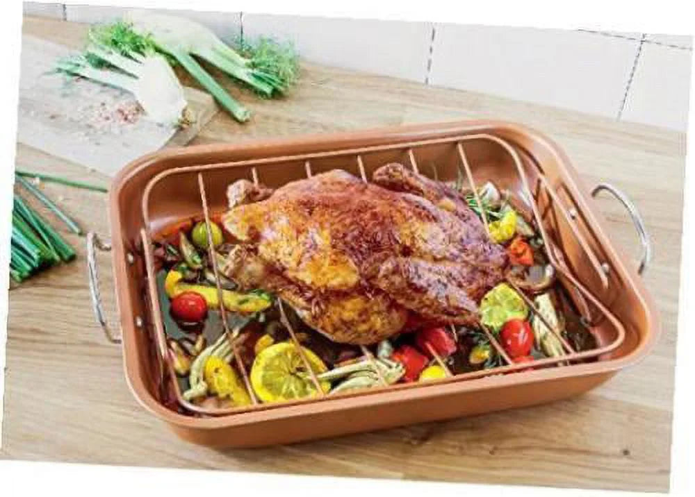 Nonstick Copper Roasting Pan with Rack L55257