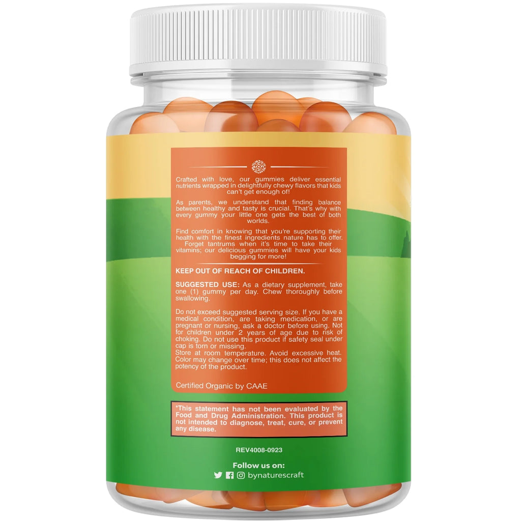 Organic Kids Immune Support Gummies - Vegan Organic Vitamin D Gummies with Vitamin C and Zinc - Gluten Free & Non GMO (120 Servings) R956910