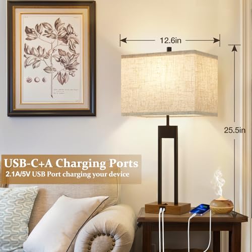 Set of 2 Nightstand Table Lamps with USB C+A, 3 Colors Changeable Z513